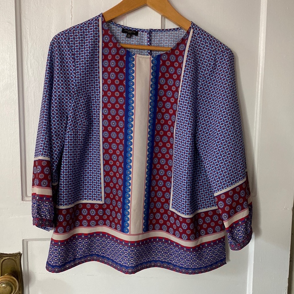 Talbots Patterned Blouse Size Petite Large - image 1